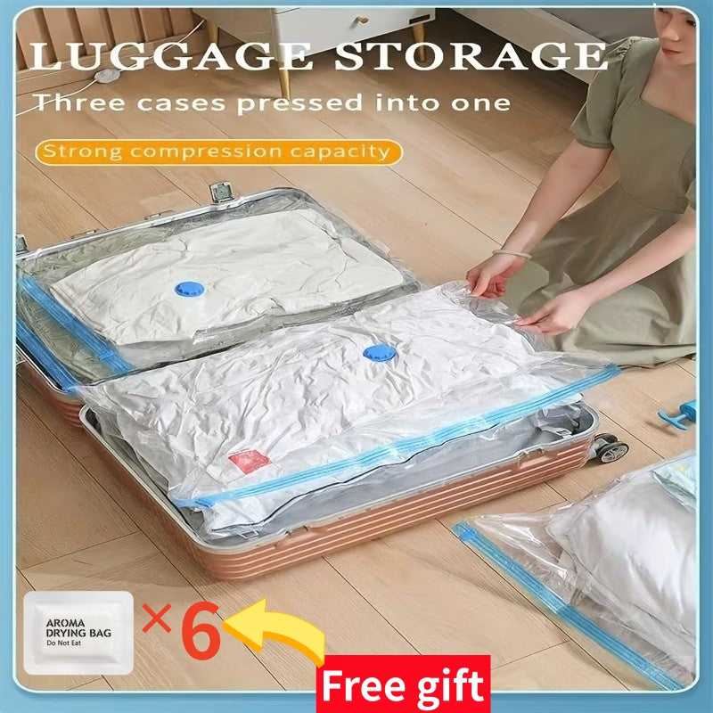 7pcs Extra Large Vacuum Storage Bag Set (40x60cm with 1 Manual Pump) - Space Saving, Sealed Compression, Dustproof and Moistureproof, Suitable for Clothes and Bedding, Ideal for Dorms, Wardrobes, and Moving, Includes 6 Free Drying Bags