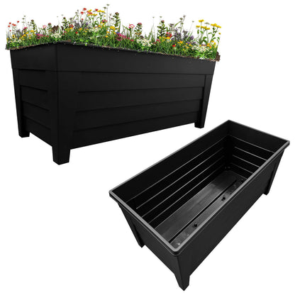 Set Of 4 Black Grosvenor Trough Planters Lightweight Perfect For Displaying Flowers Ideal For Home & Garden Use