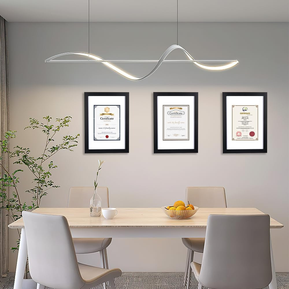 Set of 3 Black Wooden Picture Frames A4 w/ Mount Freestanding & Wall Mountable Photo Frame for A4 Poster Certificate Display