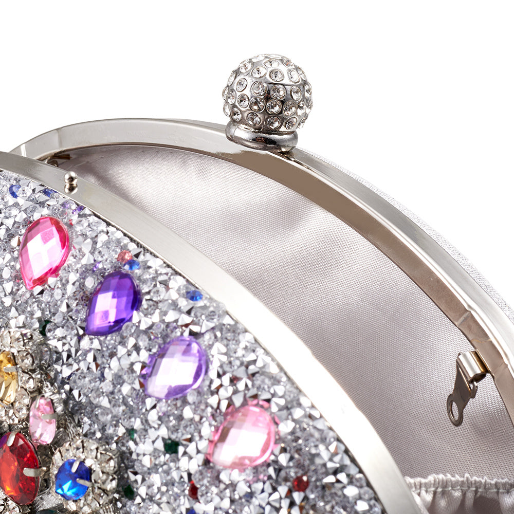 Women Evening Bag Multicolor Clutch Bag Luxury Crystal Handbag Bridal Wedding Purse Glitter Shoulder Bag with Detachable Chain Banquet Party Prom Crossbody Bag Gold-Multicolour, Green/ Gold/ Silver