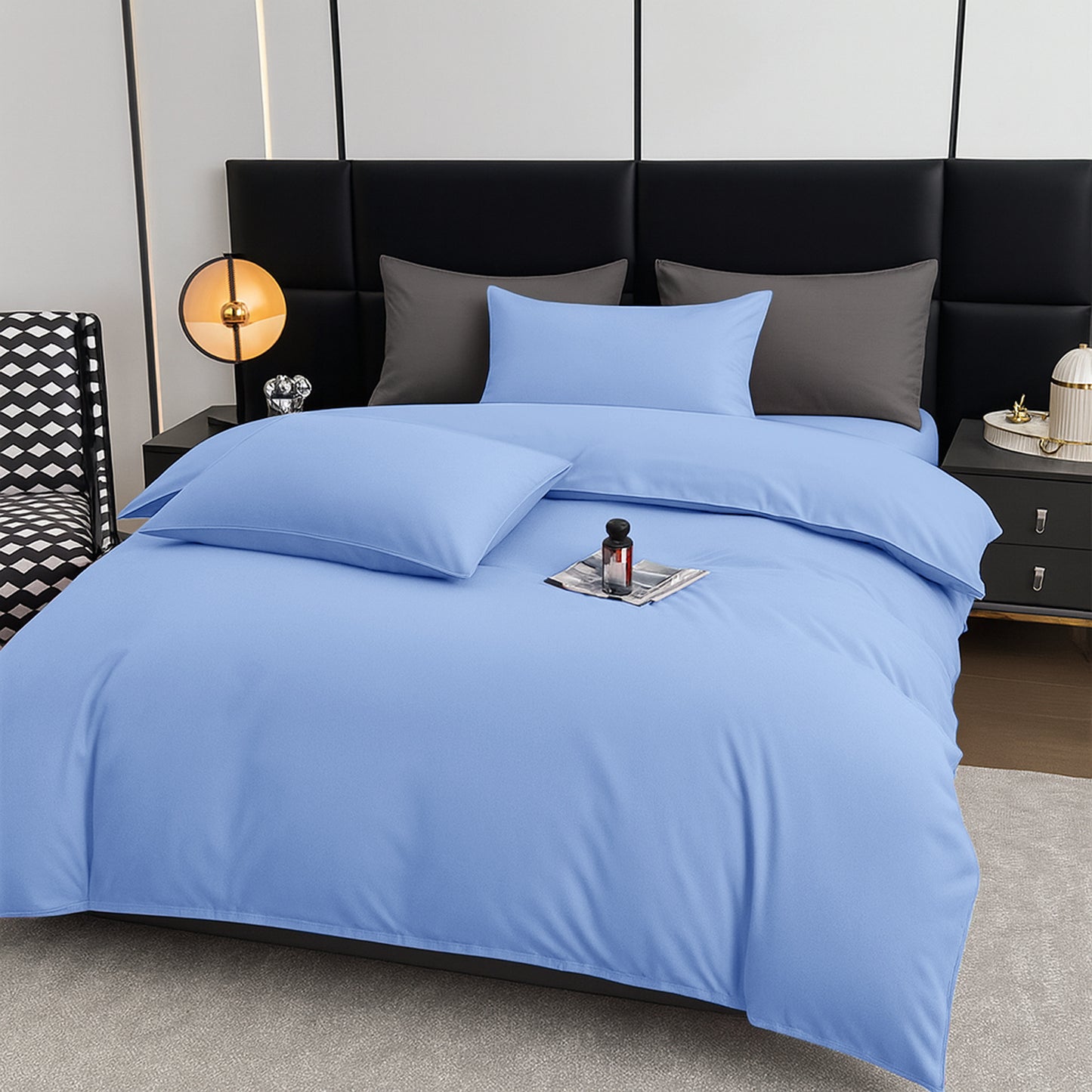 4pcs Brushed Solid Color Duvet Cover Set, Ultra-Soft & Breathable Microfiber, Includes 1pc Duvet Cover, 2pcs Pillowcases, 1pc Fitted Sheet, Single, Double, King, Super King Sizes