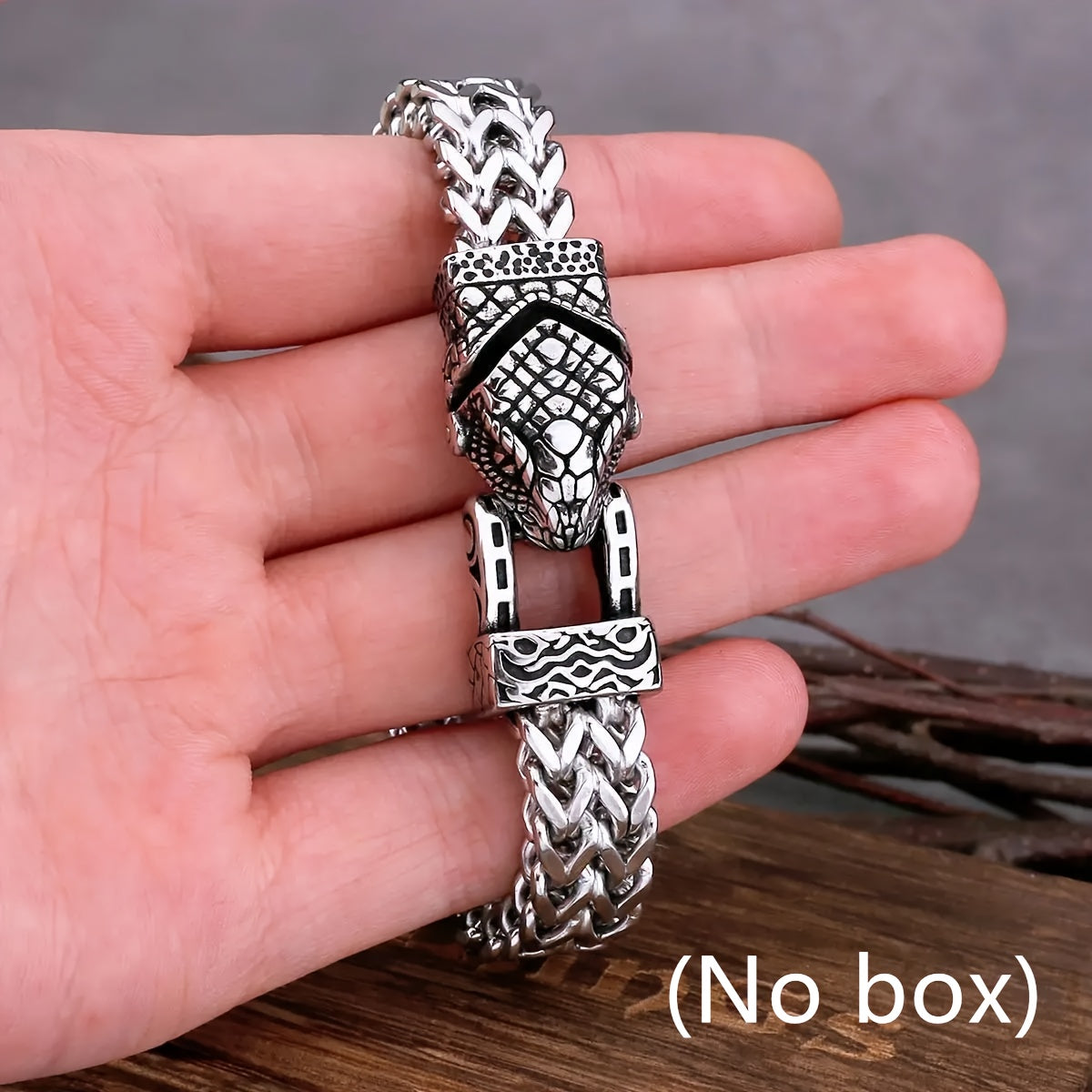 Durable Stainless Steel Viking Snake Head Bracelet for Men - Fade-Resistant, Punk Rock Style with Intricate Design, Ideal Gift, Never Fade, Dominant, Jewelry, Fashion