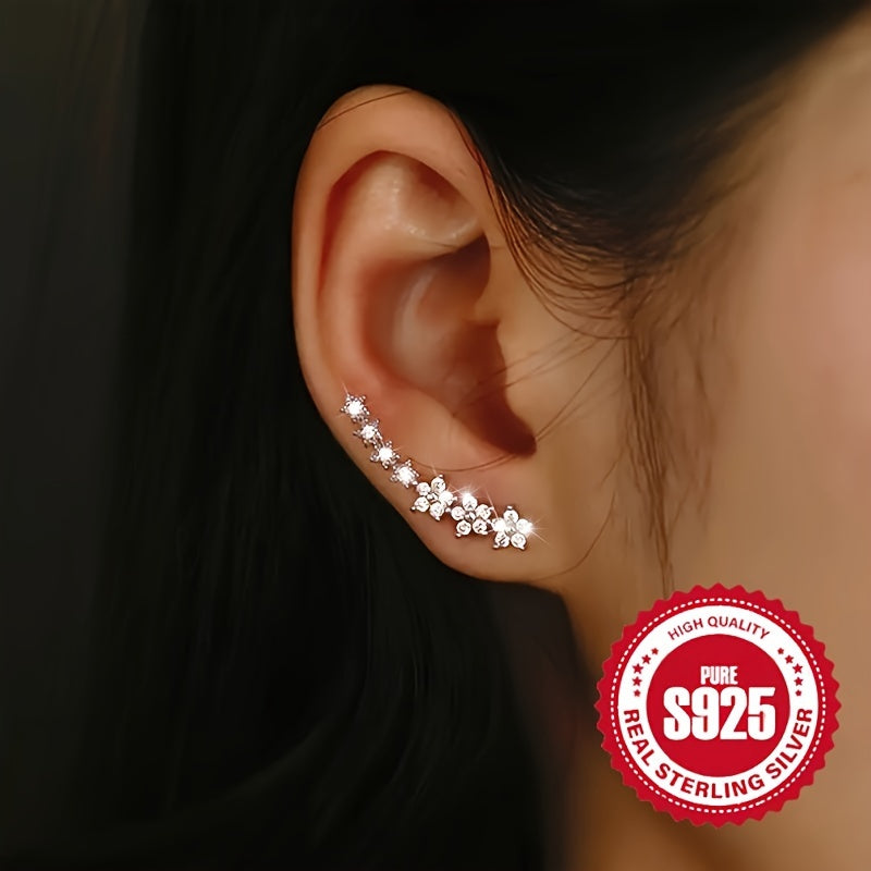 [S925 Silver Spliced Flower Earrings] A Pair of S925 Silver Women's Row of Spliced Flower Earrings - Hypoallergenic, Suitable for Daily Wear, Elegant ' Versatile Earrings - Holiday Gifts, Christmas Gifts/Essential for Gift Giving