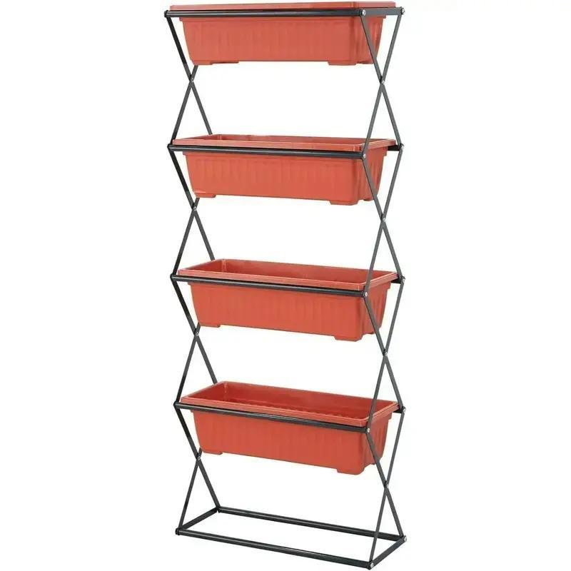 4 Tier Vertical Strawberry & Herb Planter – Raised Garden Beds With 4 Removable Raised Planter Trays, Foldable Structure, Outdoor Indoor Planter Stand For Flowers, Vegetables and Herbs