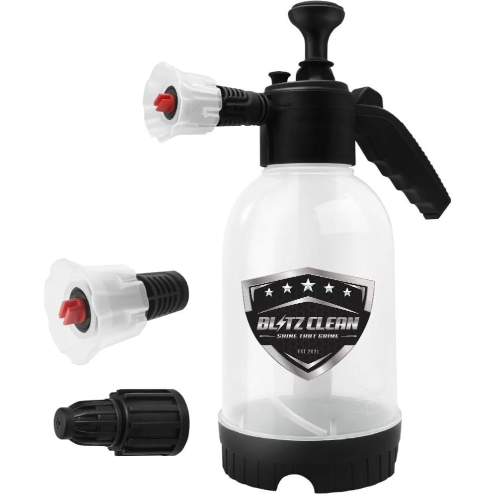 Snow Foam Pump up Sprayer Snow Cannon Gun, 2L Heavy Duty Pressurised Soap Dispensing with Two Nozzles Car Blaster, Hand Pumping Spraying Pump Action Spray Bottle for Car Cleaning & Valeting
