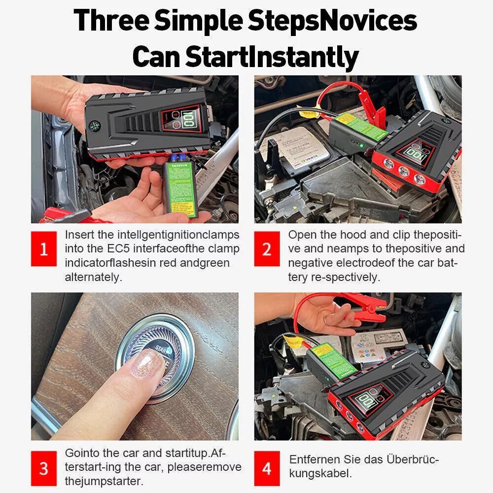 Car Jump Starter Pack -Booster Battery Charger Emergency Power Bank 6000A Peak, Portable Multi Function Car Jump Starter Emergency Booster, Car Emergency Mobile Power Battery Gasoline Diesel Car Starter With LED Flashlight, Suitable for suv, truck, diesel