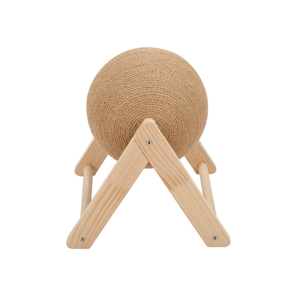 Sisal Ball Cat Scratching Board with Rotating Ball & Cat Hole | Natural Wood Triangular Cat Scratcher | Wear-Resistant Interactive Boredom Relief Toy for Cats | 18x18x16cm