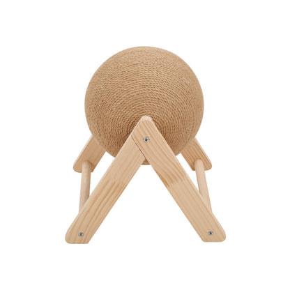 Sisal Ball Cat Scratching Board with Rotating Ball & Cat Hole | Natural Wood Triangular Cat Scratcher | Wear-Resistant Interactive Boredom Relief Toy for Cats | 18x18x16cm