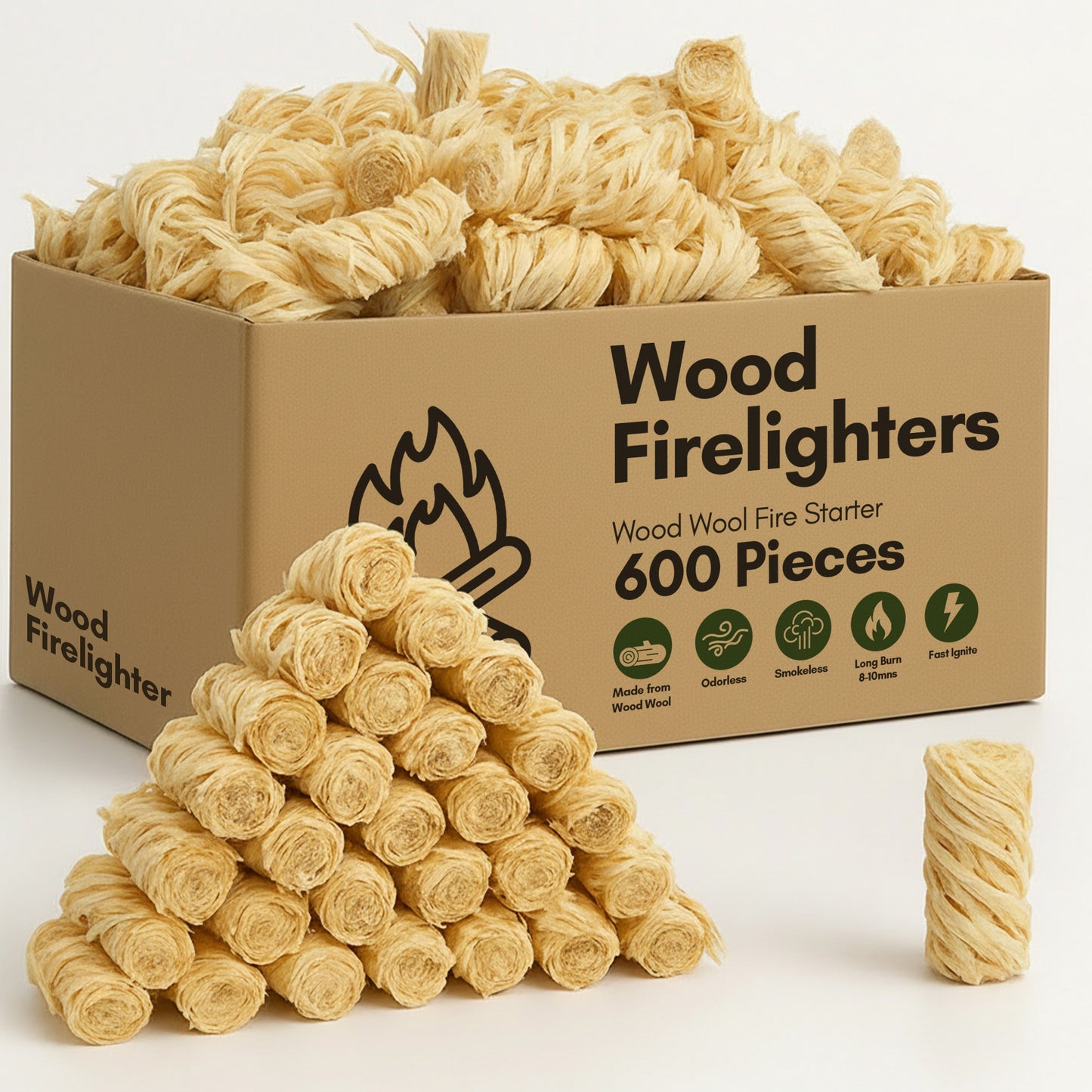 400pk Wood Wool Firelighters for Log Burners, BBQ & Camping Quick Light Natural Fire Starters, Clean Burning