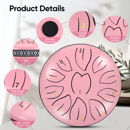 Steel Tongue Drum 11 Note 6 Inches D-Key Rain Drums for Garden,Handpan Drums with Music Book, Mallets and Carry Bag,Percussion Instrument Gift for Meditation Musical Education Mind Healing
