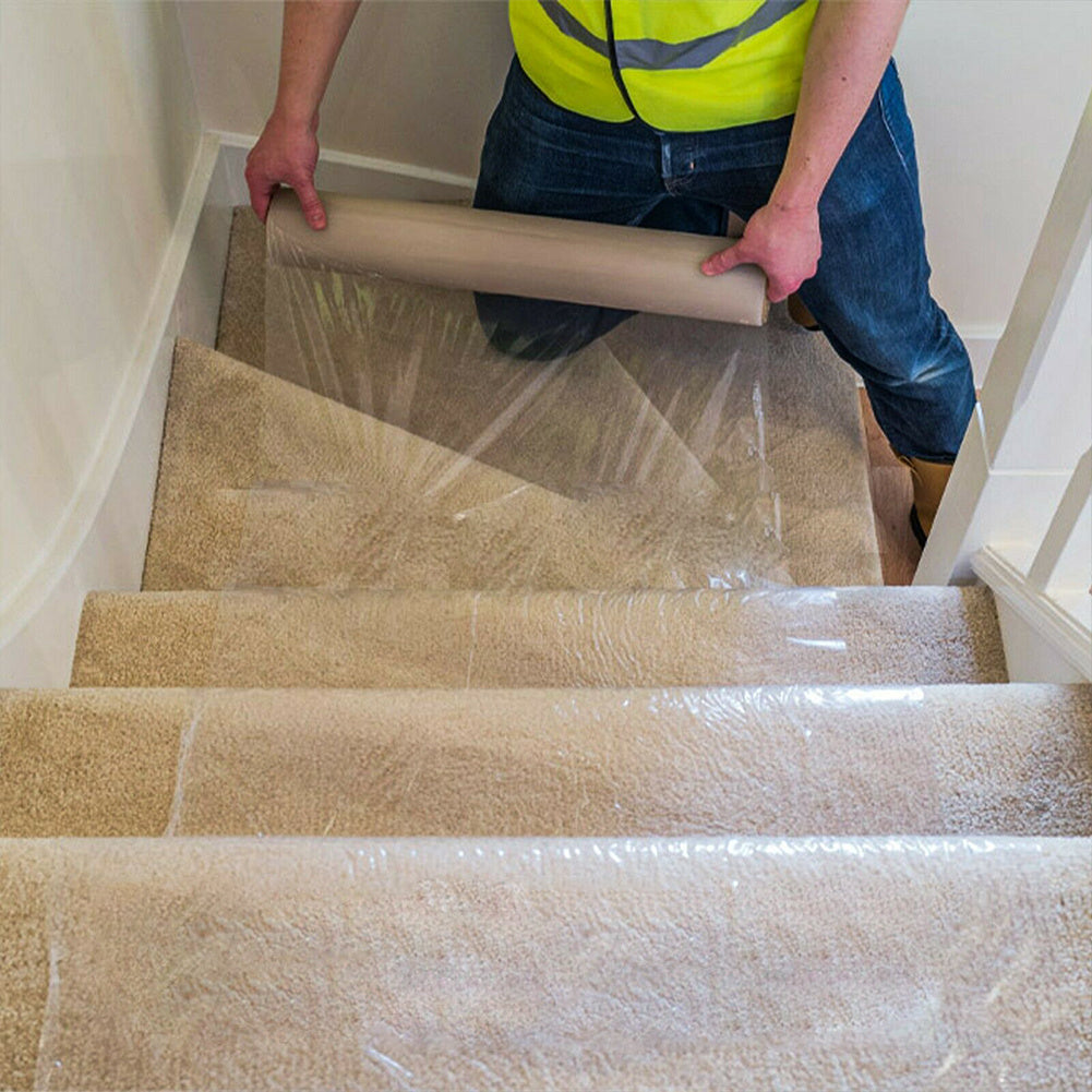 2 Roll Self Adhesive Clear Carpet Protector Film Temporary Protecting Floor Dust Sheet Cover, Stairs Home Office Hotel Floor Carpet Protector Roll, Home Renovation Furniture Covering Film, Extra Thick 90 Micron, 60cm*10m