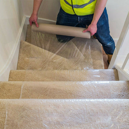 2 Roll Self Adhesive Clear Carpet Protector Film Temporary Protecting Floor Dust Sheet Cover, Stairs Home Office Hotel Floor Carpet Protector Roll, Home Renovation Furniture Covering Film, Extra Thick 90 Micron, 60cm*10m