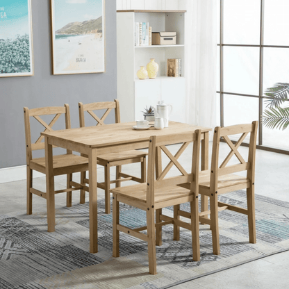 Classic Solid Wooden Dining Table and 4 Chairs Set Kitchen Home