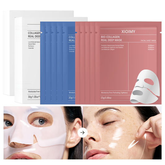 10pcs Collagen Powerful Moisturizing Facial Mask Set Can Deeply Moisturize Skin, Make Face More Moist, Delicate, Bright, Rich in Collagen, Say Goodbye to Dry, Dull, Loose Skin, Facial Skin Care, Collagen Facial Mask