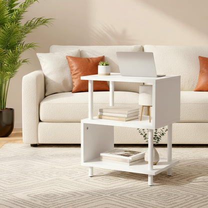 Modern Side Table with Storage - Small End Table/Nightstand, Assembly, -Shaped & Particleboard, Bedside Table for Bedroom/Living Room