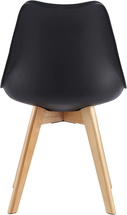 Set of 2 Retro Dining Chairs with Wooden Legs & Cushion Pad – Ergonomic Curved Backrest, Faux Leather Seat, 10 Colours, 120kg Capacity for Home, Office & Lounge