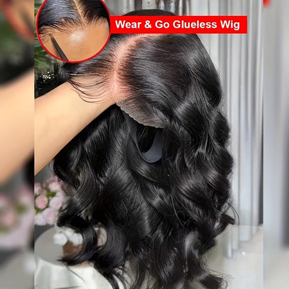 Glueless Human Hair Wig 200% Density 5x5 HD Lace Body Wave – Pre-Plucked Pre-Cut Ready to Wear Wig for Beginners, 3-Second Easy Application, Natural Black Lace Closure Wig