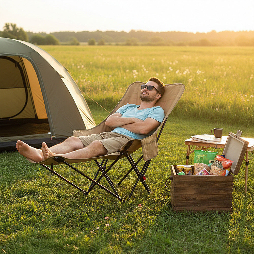 Portable High-Back Moon Chair (Three-Position Adjustment) Seat or Recline, Side Storage Pocket,Foldable Outdoor Chair Camping Picnic Lounger, Midday Rest Fishing Chair, Garden Seat Three Colours Available (Complimentary Storage Bag)