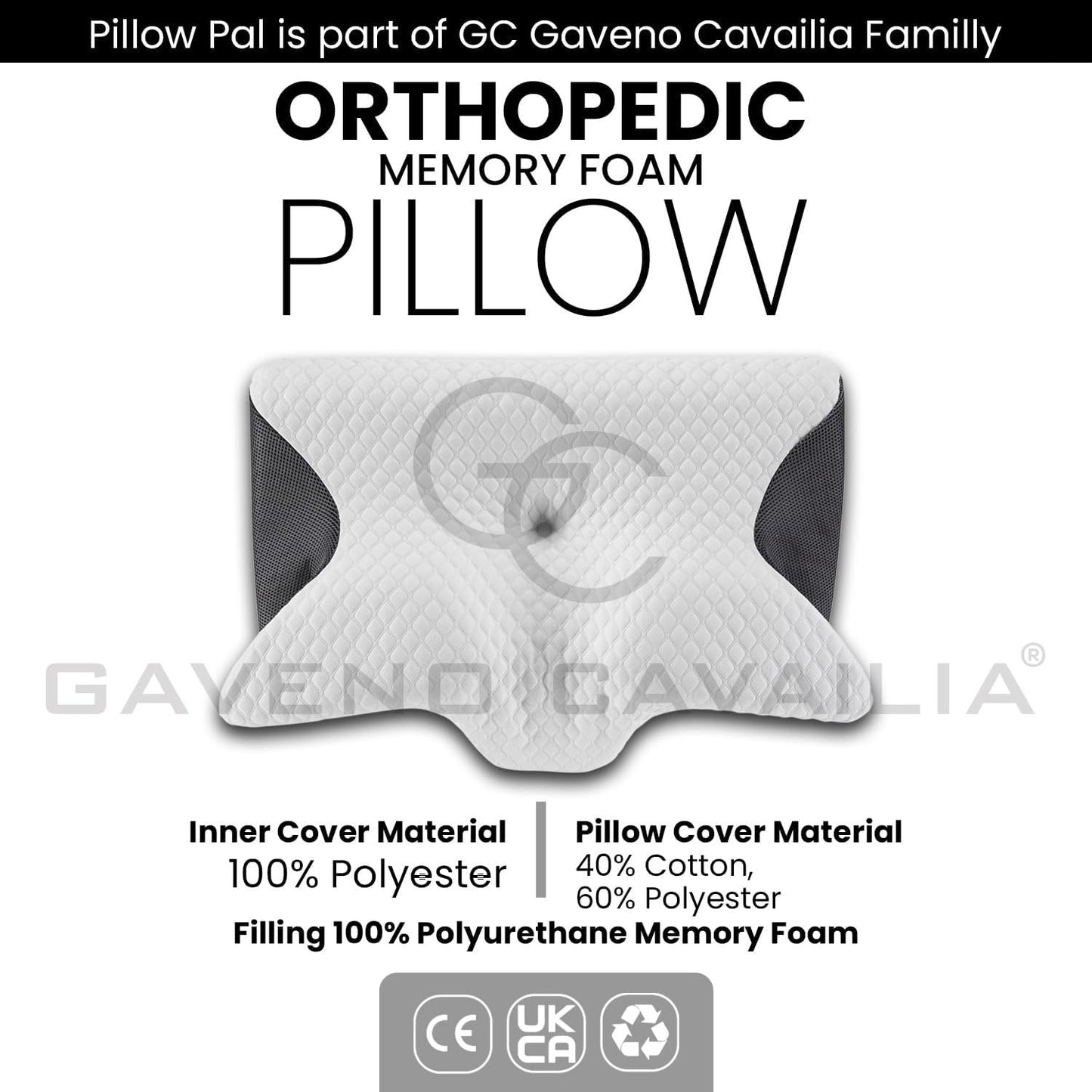 GC GAVENO CAVAILIA Contour Memory Foam Pillow | Butterfly Shape for Head & Neck Support | Ergonomic Design for All Sleepers | Removable Washable Cover | 61x43 cm