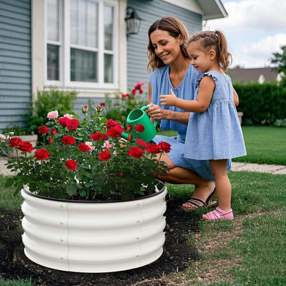 Galvanized Raised Garden Bed, Round Metal Planter Box with Open-Bottom Design, Heavy-Duty Steel Outdoor Flower Bed for Vegetables, Herbs, and Succulents, Easy Installation