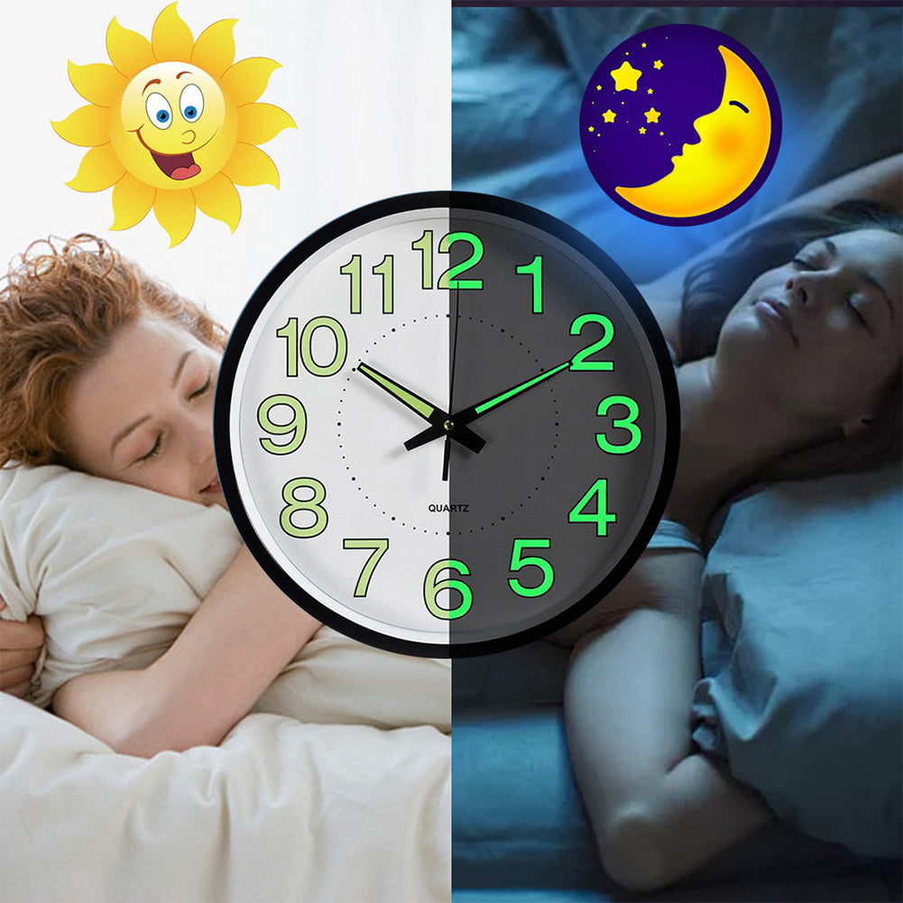 12" Luminous Wall Clock Glow in The Dark Wall Clock Silent Quartz Wall Clocks Non Ticking Sweep Movement, Easy To Read, Perfect for Living Room, Bedroom, Kitchen, Office, Study Room, Dining Room, Halloween Christmas Gifts, Birthday Gifts