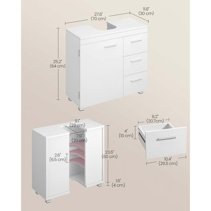 Under Sink Bathroom Cabinet, Storage Cabinet, with 3 Drawers, for Washbasins with Pedestal, 30 x 70 x 64 cm，Cloud White and Natural Beige