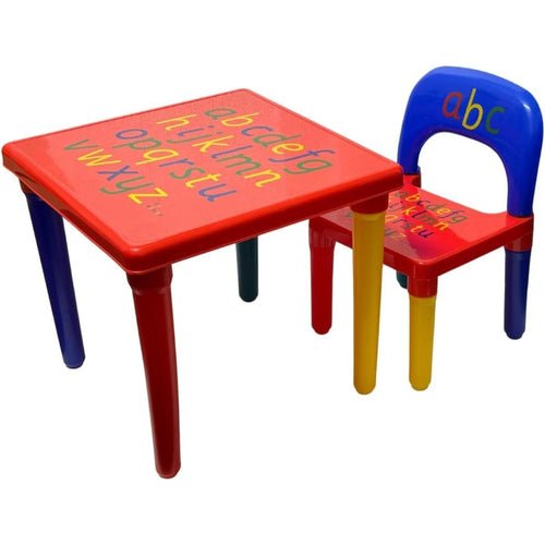 Trendi ABC Alphabet Plastic Table & Chair Set - Vibrant, Durable Kids Furniture for Learning & Play | Toddlers | Multi-Color Plastic Furniture for Kids UK (Red & Blue)