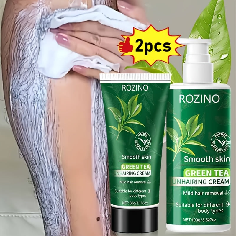 [Six Months Without Hair] 2pcs Green Tea Hair Removal Cream, Moment Hair Removal, Smooth Skin, Non Irritating to The Skin, Smooth And Residue Free Semi Permanent Hair Removal, Used for Facial, Lip, Underarm, Leg, Arm And Private Area Hair Removal