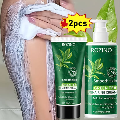 [Six Months Without Hair] 2pcs Green Tea Hair Removal Cream, Moment Hair Removal, Smooth Skin, Non Irritating to The Skin, Smooth And Residue Free Semi Permanent Hair Removal, Used for Facial, Lip, Underarm, Leg, Arm And Private Area Hair Removal