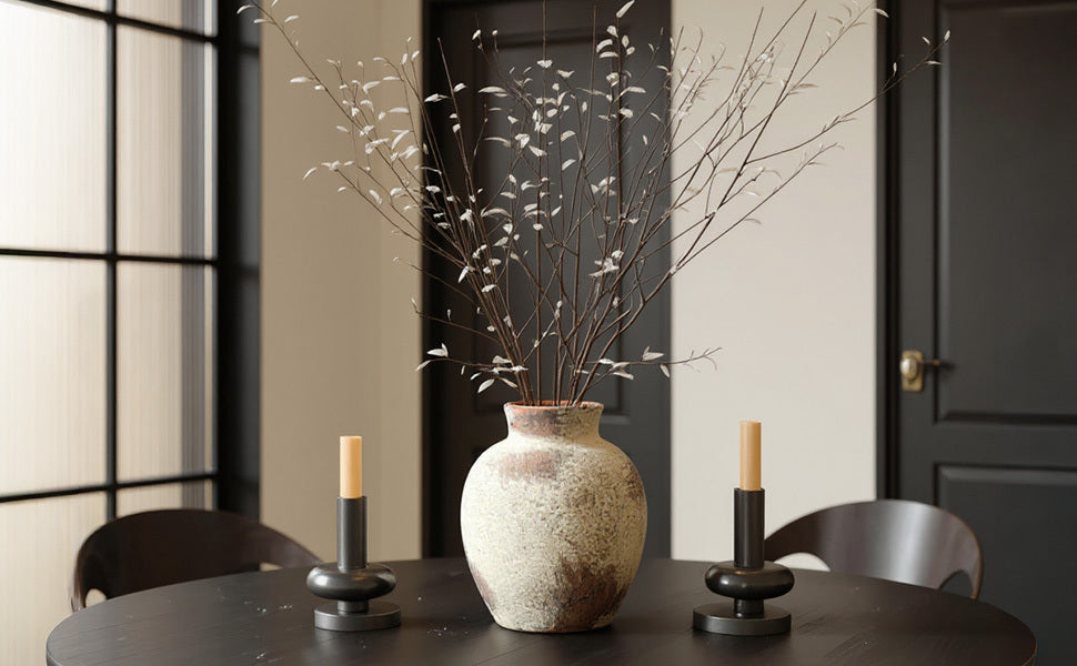 Ceramic Rustic Farmhouse Vase 6 Inch Terracotta Boho Flower Vase Decorative for Dried Flowers Home Decor Living Room Table Shelf Mantel Decoration (D5 x H6 inch)