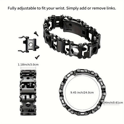 [Popular Choice] Men's 29-in-1 Multi-Tool Bracelet, 316 Stainless Steel Wearable Wristband with Portable Pry Tools, Ideal for Outdoor Travel and Gift, Multi-function, Self-use Wrist Decoration Tool