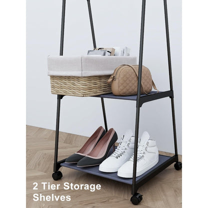 Multifunctional Metal Clothes Hanger with Triangular Wheeled Stand, Mobile Multi-Layer Storage And Organization Rack, Suitable for Home, Kitchen, Wardrobe Organization, Hanging Clothes And Coat Rack - Suitable for Easter, Thanksgiving, Valentine'S Day, Fa