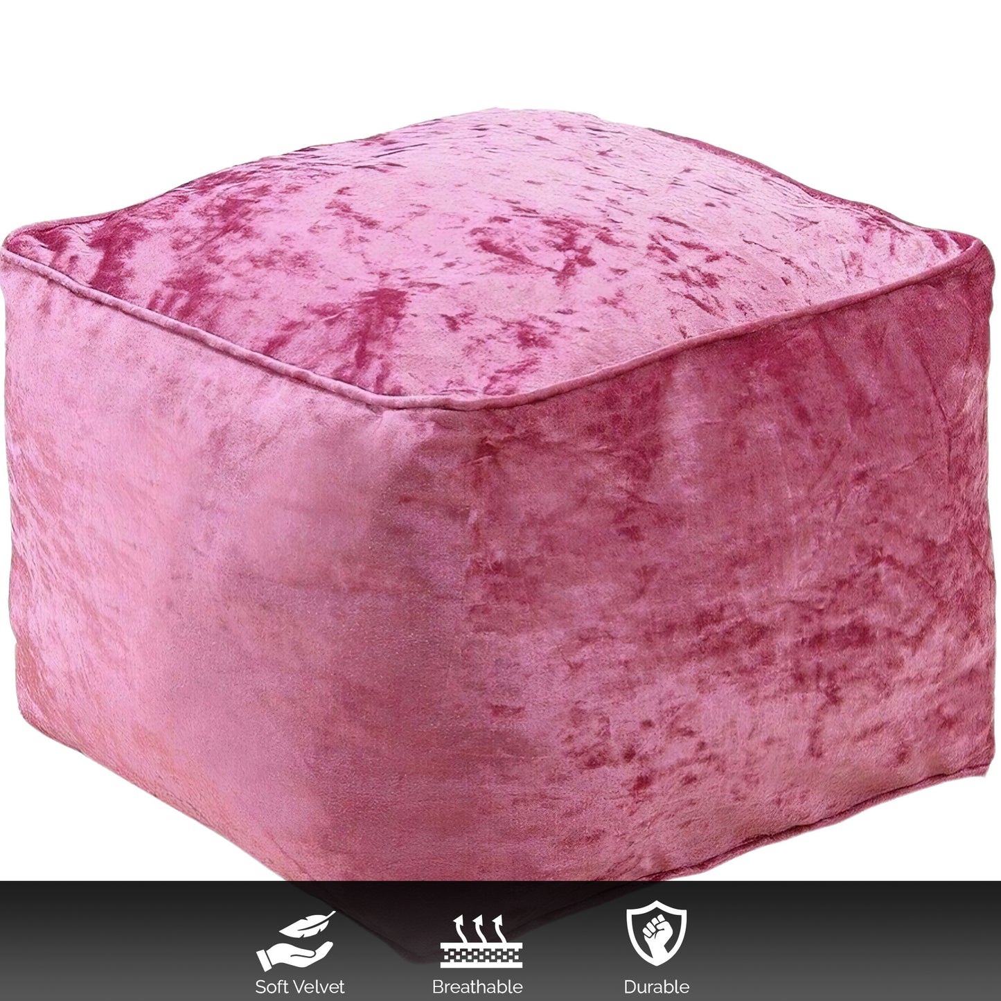 Fully Filled Velvet Bean Bag Footstool – Cube Pouffe Seat, 40×40×30cm, Soft Crush Velvet, Square Shape, Ideal as Foot Rest or Extra Seating