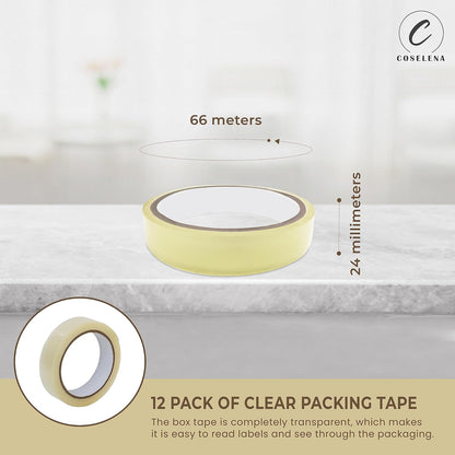 6/12/24 x Coselena Heavy Duty Cellotape Sellotape Strong Packaging Tape (24mm X 66m) Self Adhesive - High-Strength - Secure Sticky Tape for Parcel Boxes & Moving Boxes