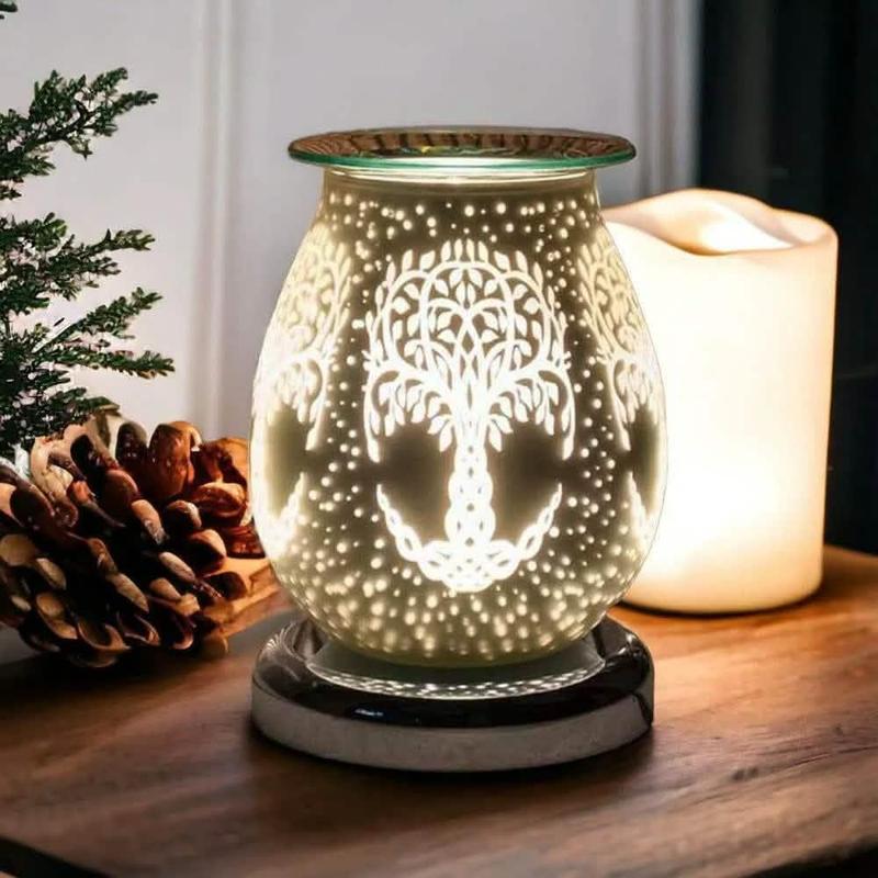 White Satin Tree Of Life Aroma Touch Lamp Wax Tart Warmer and Oil Burner Fragrance Diffuser