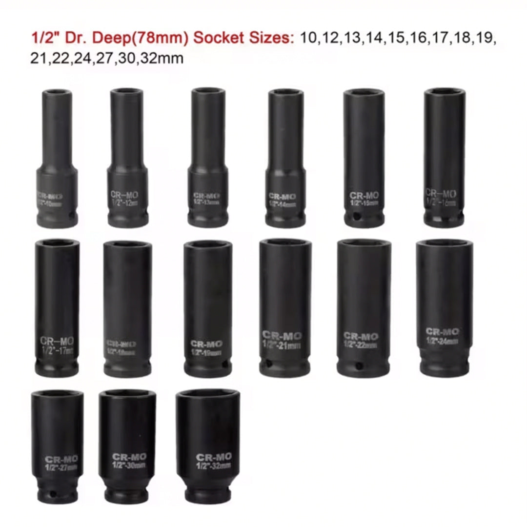 Heavy Duty 40pcs Car Truck Deep Impact 8-32mm 1/2 Inch Black Finish Heavy Duty Socket Set For Auto Repair Cool Gadgets