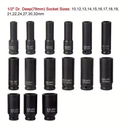 Heavy Duty 40pcs Car Truck Deep Impact 8-32mm 1/2 Inch Black Finish Heavy Duty Socket Set For Auto Repair Cool Gadgets