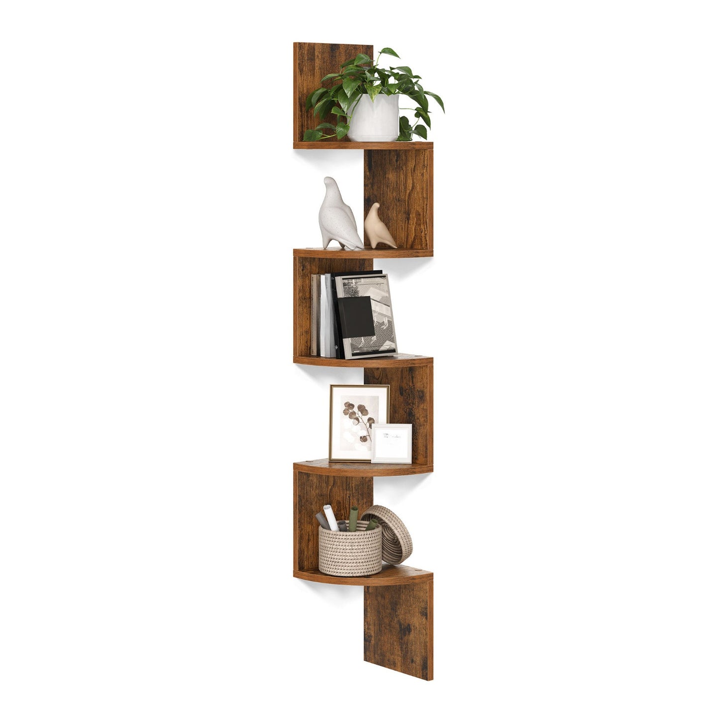 1pc 5-Tier Wooden Corner Shelf - Space-Saving Floating Bookcase & Display Stand | Easy Assembly Storage Rack for Books, Plants & Decor in Living Room, Office & Bathroom