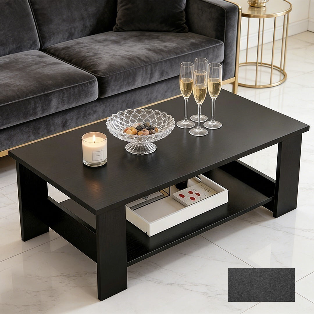 Modern Coffee Table Living Room Tea Side End Desk With Lower Storage Shelf Black