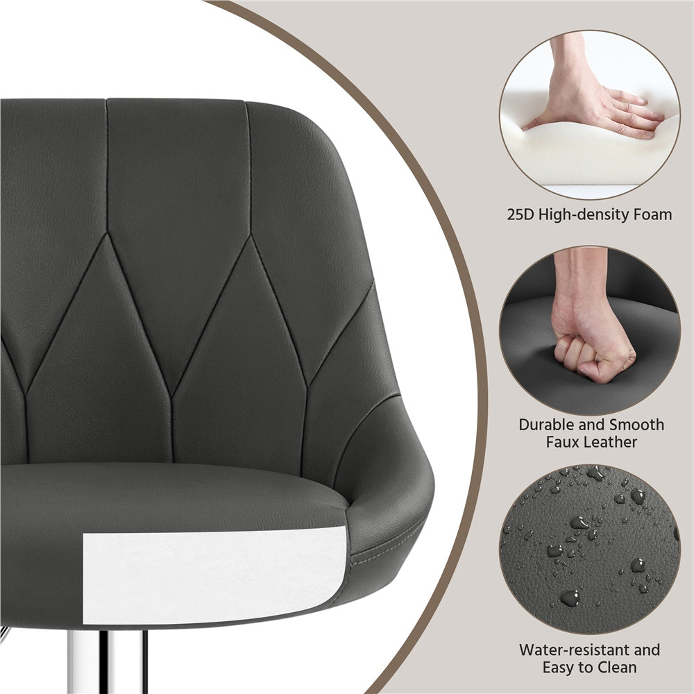 Costoffs 2PCS Bar Stools Faux Leather Swivel Barstools, Height Adjustable, Modern Bar Chairs with Ergonomic Backrest, Cushioned Seat, Chrome Footrest for Home Kitchen Island Bar Counter, Dark Grey/Black/Retro Brown/White/Light Grey