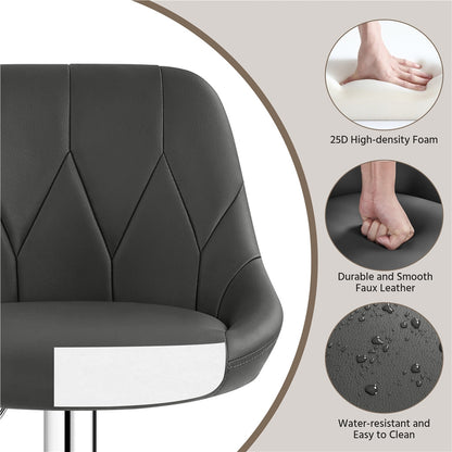 Costoffs 2PCS Bar Stools Faux Leather Swivel Barstools, Height Adjustable, Modern Bar Chairs with Ergonomic Backrest, Cushioned Seat, Chrome Footrest for Home Kitchen Island Bar Counter, Dark Grey/Black/Retro Brown/White/Light Grey