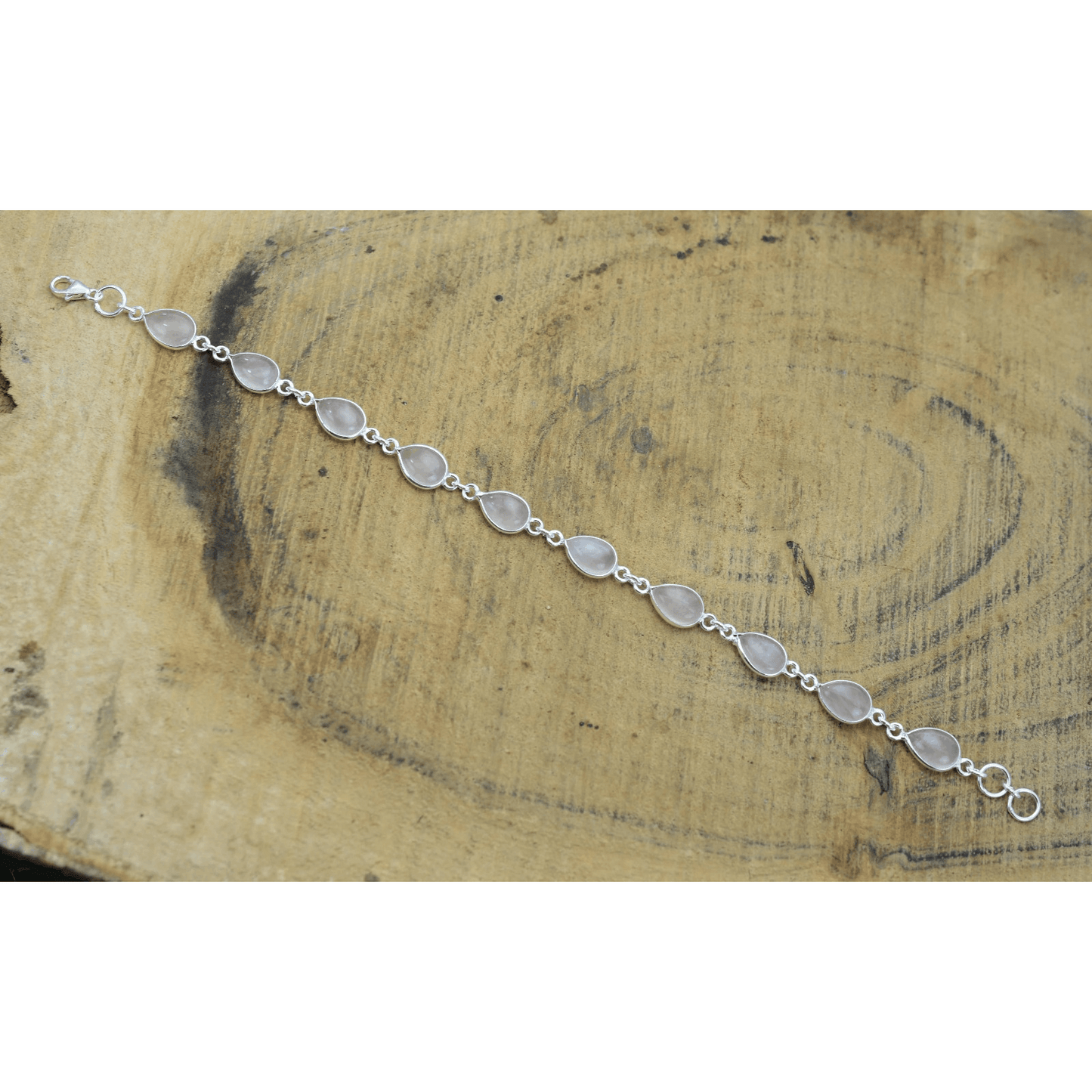 925 Sterling Silver Natural Gemstone Adjustable Bracelet ~ Teardrop Link Bracelet ~ Simple Elegant Jewelry