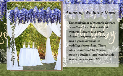 Set of 3 Faux Wisteria Hanging Flower Garlands for Decorating Homes, Gardens, Outdoor Events, Weddings, And Parties