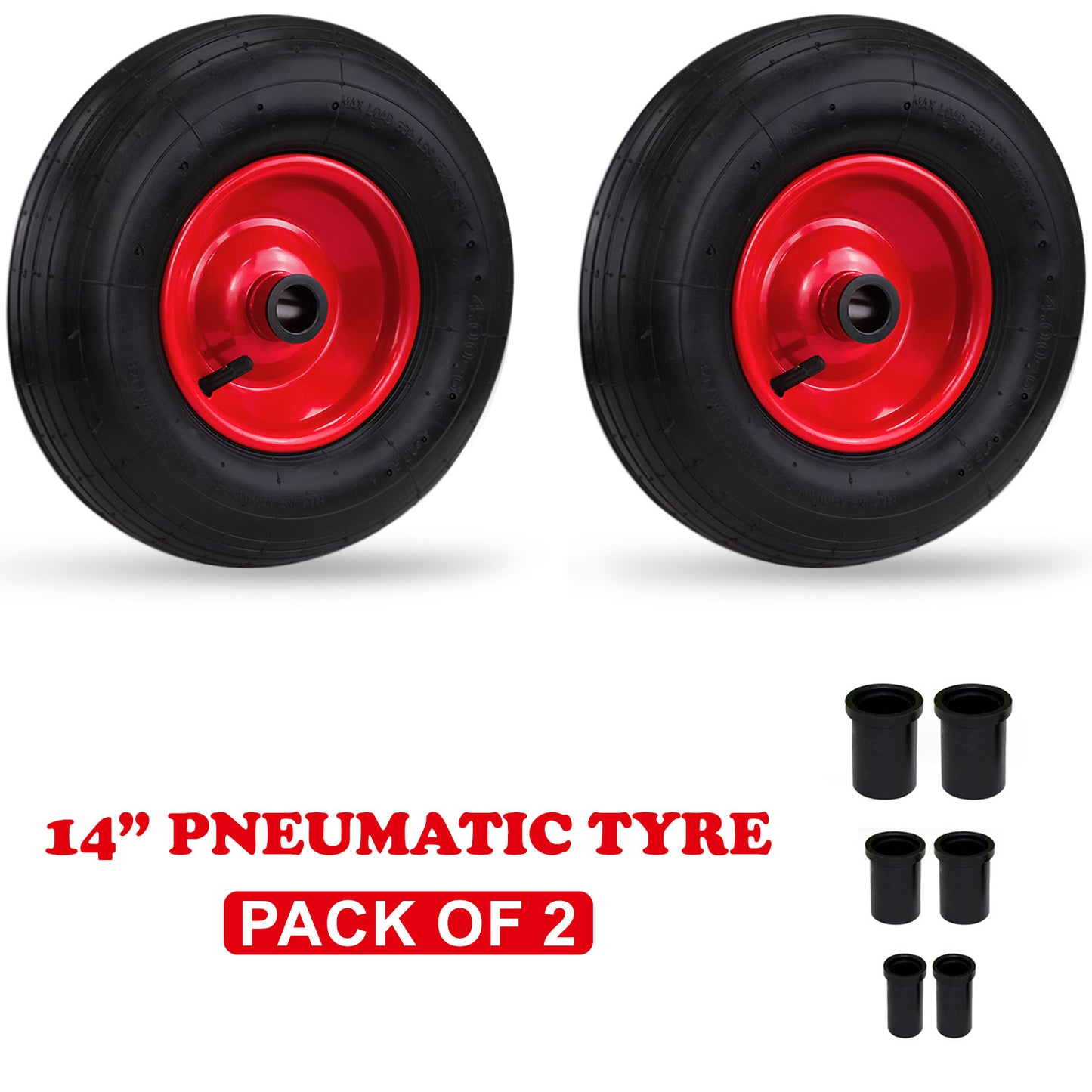 14"/35 cm Wheelbarrow Wheel Tyre 4.00-6 PU Heavy Duty Wheel Replacement Tire for Garden Trolley Barrow Go Cart Trailer Truck Black/Red