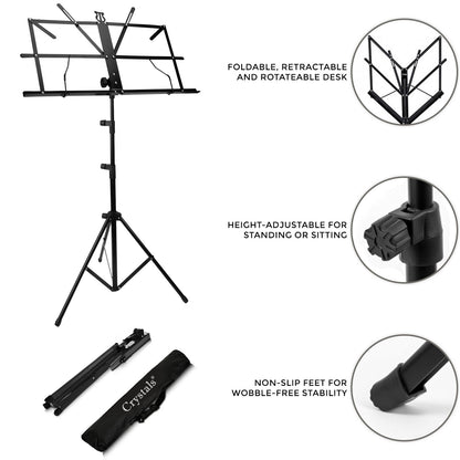 Music Stand - Music Stands for Sheet with Carrying Bag, Metal Sheet Music Stand Portable, Adjustable Podium Stand with Tripod Base and Sheet Music Folder, Black