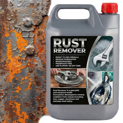 High Performance Liquid Rust Remover Solution Safely Removes Oxidation From Metals, Iron & Copper (5 Litre)