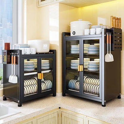 2/3-Tier Kitchen Metal Dish Storage Cabinet, Dish Rack for Kitchen, Kitchen Storage Unit, Kitchen Organizers And Storage, Multifunctional Kitchen Organizer, Kitchen Counter Extension for Plates And Bowls, for Home Kitchen, Utility Racks