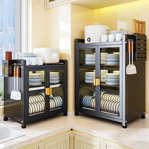 2/3-Tier Kitchen Metal Dish Storage Cabinet, Dish Rack for Kitchen, Kitchen Storage Unit, Kitchen Organizers And Storage, Multifunctional Kitchen Organizer, Kitchen Counter Extension for Plates And Bowls, for Home Kitchen, Utility Racks