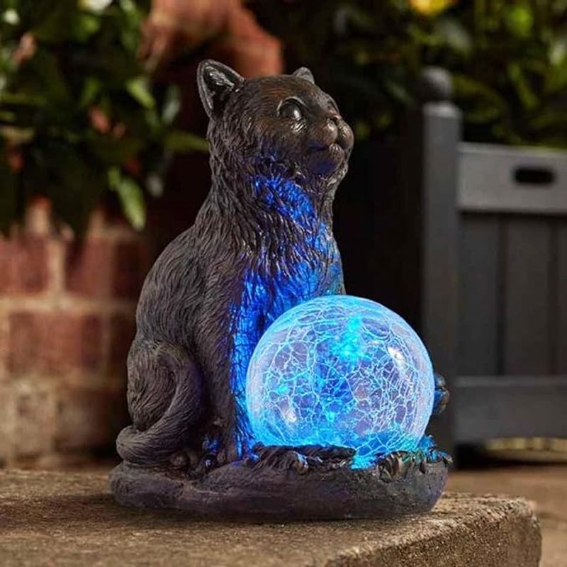 Garden Mile Novelty Cat Garden Ornaments Outdoor Solar Powered Ornaments Cat Statue With Multicoloured Led Lights Weatherproof Durable Animal Lights For Patio Solar Garden Ornaments Home Decor
