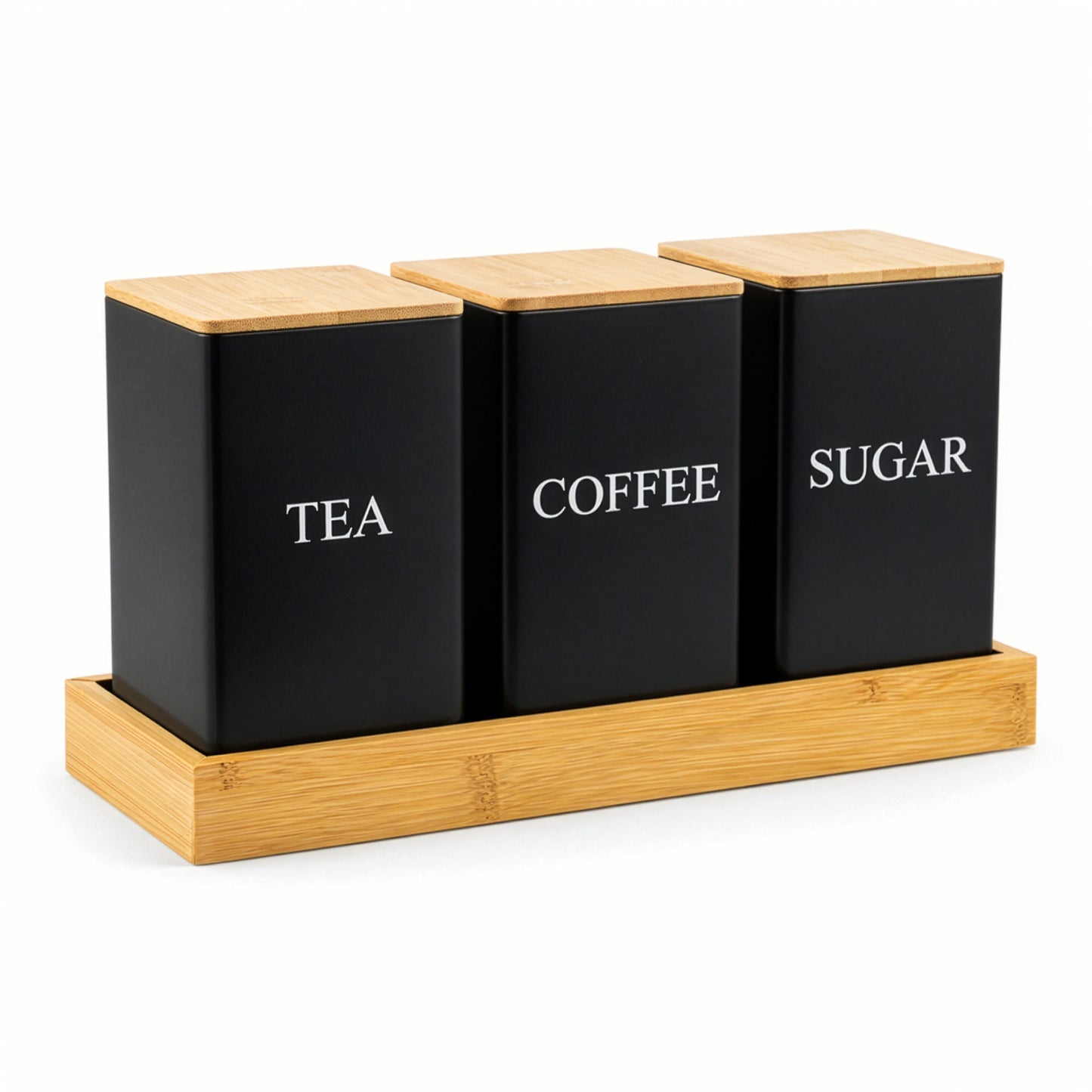 Kitchen Countertop Storage Essentials, 3pcs Black Rectangular Metal Canisters with Flip-Top Lids, Heavy-Duty Iron Jars for Coffee Tea Sugar and Spices Storage